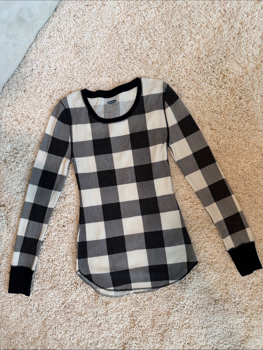 Black and white Buffalo Check Long Sleeve Thermal Top xs new no tag long